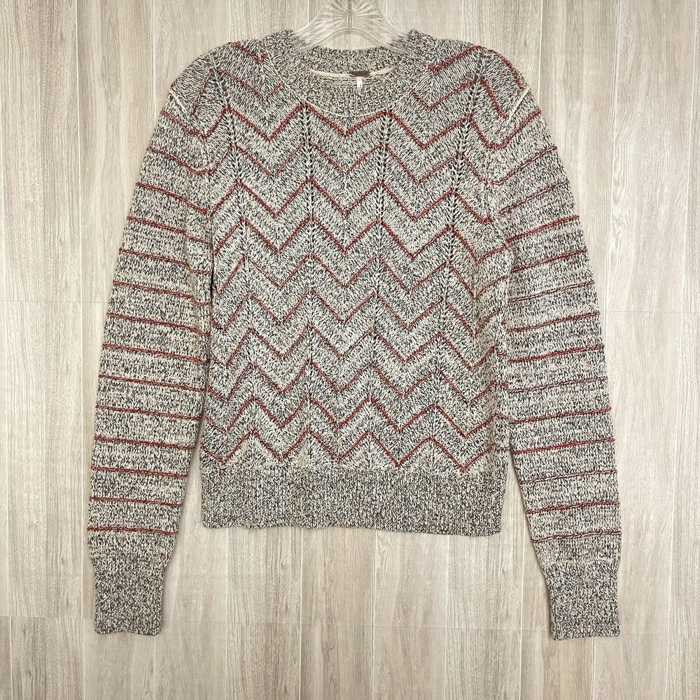 Free People Zigzag Pullover Women's Size Medium Cream Crewneck Sweater OB750468